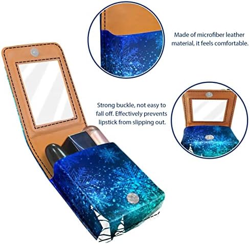 Abstract Beautiful azul Feliz Natal Celebration Case de batom com espelho para couro de bolsa, bolsa de porta -maquiagem cosmética, segura 3 tubos de tamanho normal