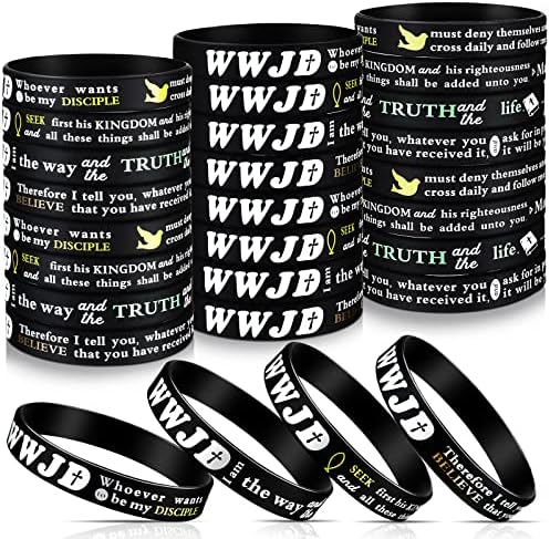 48 PCs WWJD Bracelets Pack Christian Bracelet Silicone Bands Jesus Bíblia VERSOS PURNAMAS Bíblias Bíblias Bandos de borracha Bandos