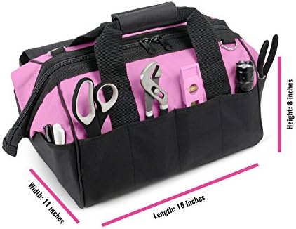 Saco de ferramentas rosa rosa para mulheres -16 Bolsa de ferramenta com 22 bolsos de armazenamento - Bolsa de ferramentas para mulheres