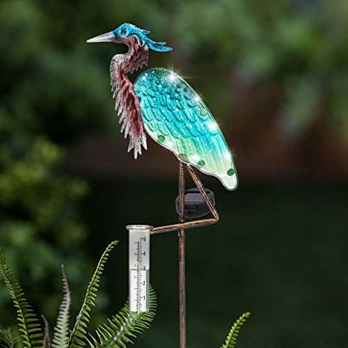 Lewis & Wayne 43 '' Solar Heron Beda de chuva ao ar livre Luzes de led de apostas de metal decorativas com luzes solares de tubo