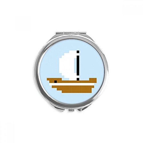 Summer Sail Ship Sea Pixel Hand Compact Mirror Round Portable Pocket Glass