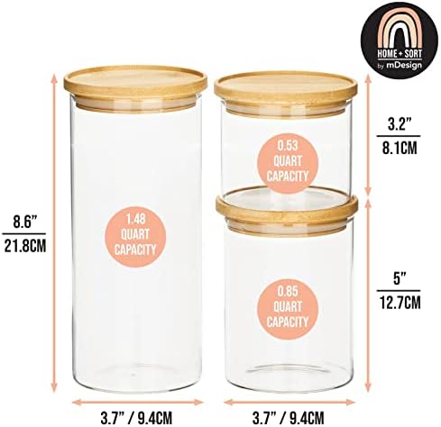Mdesign Glass Storage Baxister com tampa de bambu herméticos e etiquetas adesivas pré -impressas para balcão de cozinha, conjunto