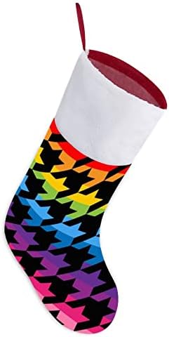 Rainbow Houndstooth Tweed Christmas Socks Staking Xmas Tree Ornamentos de Papai Noel Decorações penduradas para férias de lareira