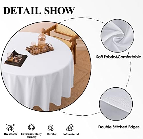 Toleta de mesa redonda branca em Aocoz - toalha de mesa redonda de 90 polegadas, resistente a manchas e lavável, tampa de mesa de poliéster decorativa para mesa de jantar, banquetes, festas de buffet e casamento