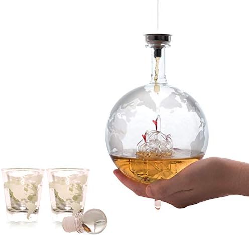 Olivia & Aiden Whisky Decanter Globe com 8 óculos de tiro de dispensador de bebidas alcoólicas do mapa do mundo | Presente único para homens | Escocês, bourbon, vodka ou vinho