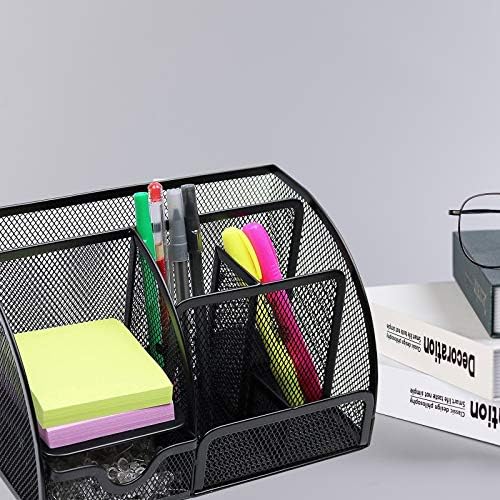 Organizador de metal da mesa de malha Aaote Organizador de desktop com 6 compartimentos e gavetas para escritório em casa