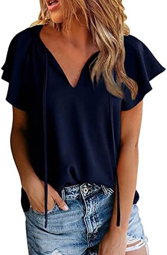 Tops para mulheres camisas para mulheres de manga curta de colheita V Dolman tops com camisas laterais e laterais