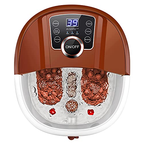 Banho de spa de pé com calor e massagem e bolhas, massageador de banho de pé com 16 rolos de shiatsu motorizados, controle