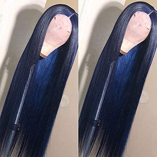 Cor azul remy cabelos humanos perucas sedosas 130% de densidade de renda de renda frontal peruca pré -arrancada a gama natural de renda com cabelos para bebês para mulheres