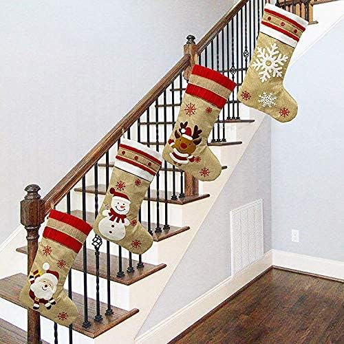 Meias de Natal Bolsa as meias rústicas de Santa Snowman rena Caractere de natal para decorações de férias em família, meias penduradas no Natal para lareira da árvore de Natal