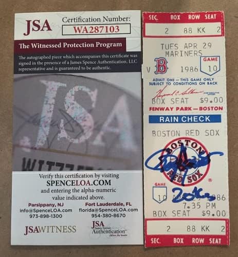 29 de abril de 1986 Roger Clemens assinou 20 jogos de strikeout Ticket JSA com 20 K's INSC