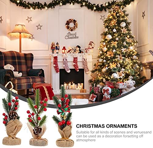 Valiclud 3pcs Mini árvore de Natal com pinheiro e frutas vermelhas pinheiros artificiais de pinheiro com base de madeira para a mesa de Natal Declaturas