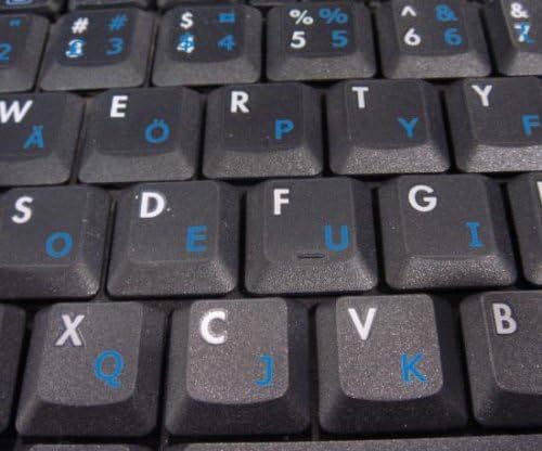 Adesivo de teclado svorak com um fundo transparente de letras azuis