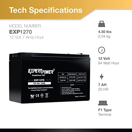 ExpertPower Exp1250 12V 5AH Alarme da casa com terminais F1 e 12V 7ah Bateria de chumbo selado recarregável