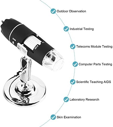 Microscópio digital USB, 1000X Zoom Microscópio USB Menscópio digital Câmera endoscópica Câmera ajustável 8 LEDS Microscópio eletrônico com suporte para testes industriais, pesquisa de laboratório