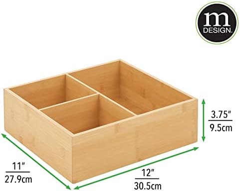 Mdesign Bamboo Wood Cozinha Bin Organizador para tampas e tampas de recipientes de alimentos - Use em armários, despensas, armários - Organizador dividido grande com 3 seções - 12 de comprimento - natural