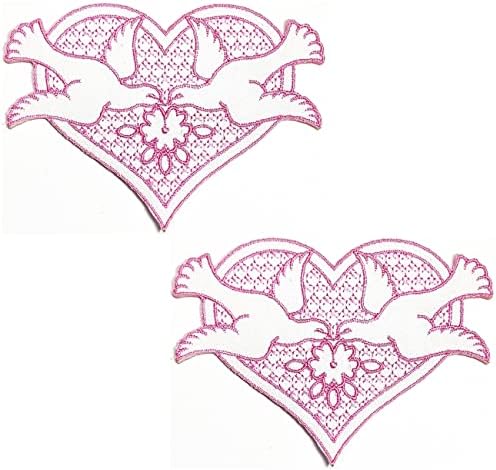 Kleenplus 2pcs. Pink Heart Patch Crafts Arts Costura Reparo pomba com o coração da paz Paz de desenho animado Ferro bordado