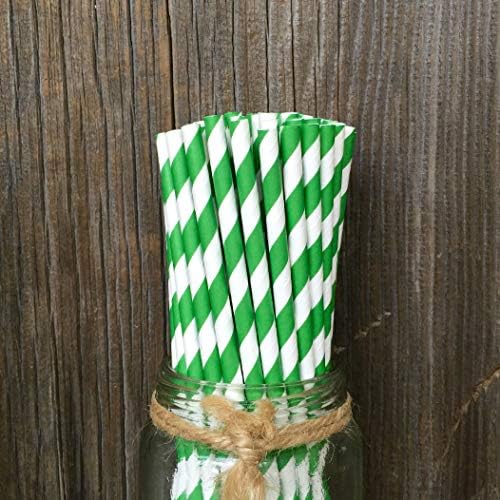 Pertos de papel listrado verdes - Listra branca verde - Arrenamento de Aniversário de Christmas St Patrick - 7,75 polegadas - 50 pacote