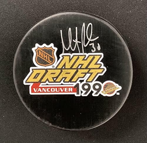Martin Brodeur assinou Puck NJ Devils Hockey 1990 NHL Draft Auto Hof SCC Fanatics - Pucks autografados da NHL