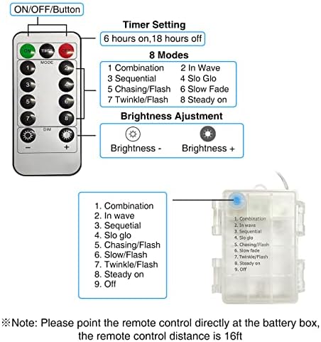 Luzes de corda LED Bateria operada 8 modos Luzes de cordas de fada com remoto, 40 pés 120 LEDs Tubo de cor externo à prova d'água