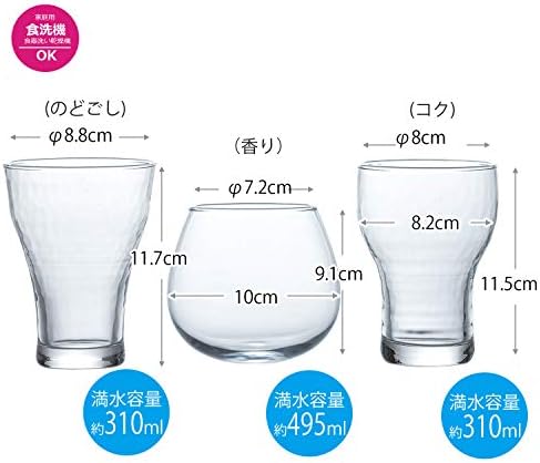 Toyo Sasaki Glass G071-T261 Conjunto de vidro de cerveja, feito no Japão, lava-louças seguro, conjunto de 3