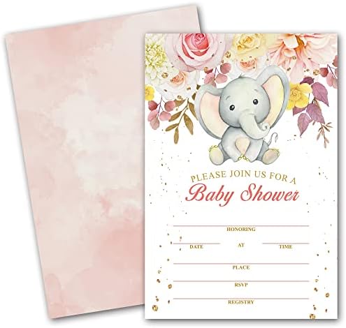 Convites para festas de chá de bebê elefante 25 cartas com envelopes, gênero revelam cartões de convite de festa, suprimentos, decorações, cartões de jogo de chá de bebê