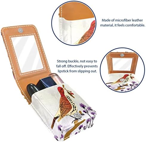 Mini estojo de batom com espelho para bolsa, Bird on Thistle Portable Case Holder Organization