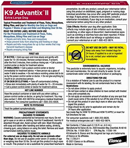 K9 Advantix II XL XL Cão ​​Vet-Recompensado por pulgas, carrapato e tratamento e prevenção de mosquitos | Cães com mais de 55 libras. | Supplência de 2 meses