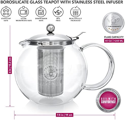 Bule de vidro all-in-one de chá e chaleira de vidro e chá-fabricante de chá de vidro de vidro de borosilicato à
