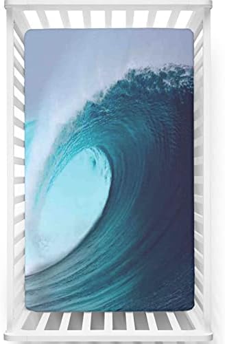 Folha de berço com tema do oceano, colchão de berço padrão folhas macias e respiráveis ​​lençóis - lençóis de berço para menina ou menino, 28 x52, marinha azul branca