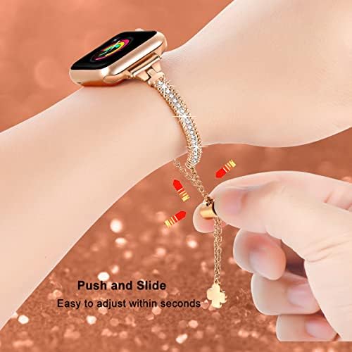 Fastgo Compatível com a pulseira de banda Apple Watch para mulheres, para Iwatch 38mm 40mm 41mm, Bling Metal Elastic Strap Series