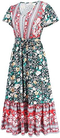 Vestido de verão floral para mulheres verão novo V pescoço com manga floral com estampa floral longa vestido feminino