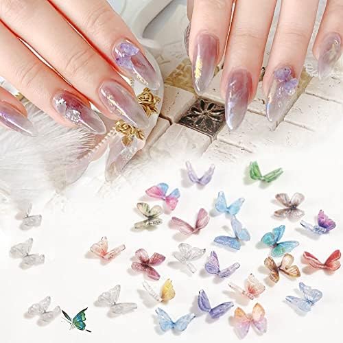 Houchu butterfly unhas charms 20 pcs moda preto shinestone feminino gradiente de resina de cristal jóias de arte