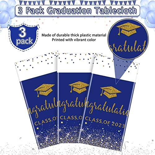 Classe mashan 3pack de malhas de mesa de graduação 2023, toalha de mesa descartável plástica, cobertura de mesa de pontapé para a decoração