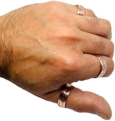 Conjunto de anéis de cobre puro forjados de 3 mãos. Feito com cobre não tratado bruto 100 puro. Ajuda a reduzir a