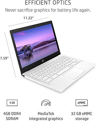 HP Chromebook 11.6 HD Light and Slim Laptop, MediaTek MT8183 Processador de 8 núcleos, memória de 4 GB, 32 GB Emmc, Card Reader, Webcam, Wi-Fi, Chrome OS, White, 2 semanas de suporte IFT