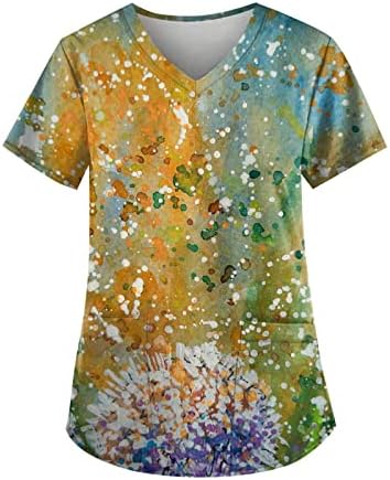 Camisa longa feminina feminina dendelio impressão de manga curta V camisetas de verão casuais camiseta com básico para mulheres