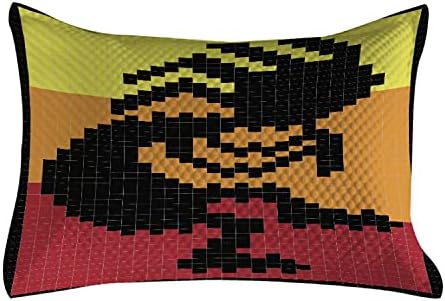 Capa de travesseira acolchoada Kokopelli lunarable, tradicional em design de arte digital de estilo pixelizado, capa padrão de travesseiro de sotaque queen size para quarto, 30 x 20, amarelo laranja vermelho