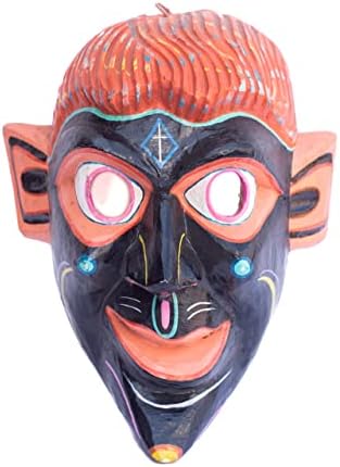 Arte folclórica mexicana à mão, máscara de cabelos laranjados Juan Orta, Tucuaro Michoacan 11 x 8 x 13 polegadas