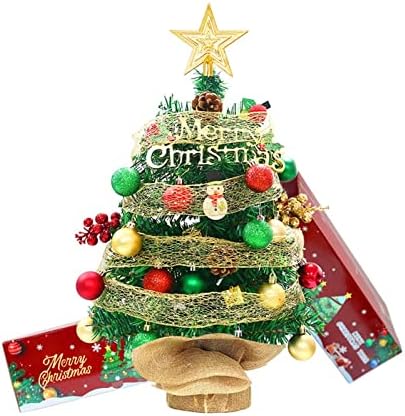 Árvore de Natal de 18 de 18, mini árvore de Natal Faux com luzes e ornamentos quentes, operados por bateria, base de