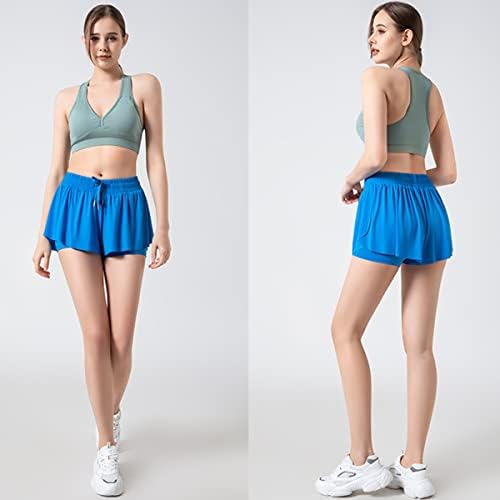 Mingqiu Women's 2 em 1 Flowy Workout Gym Shorts, executando shorts de cordão de Yoga Secut