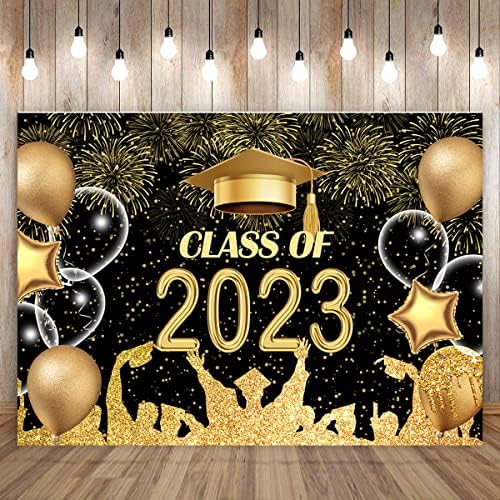 Lycgs 8x6ft Graduação Black and Gold 2023 Festa de graduação Festa de graduação para celebração da aula de formatura decoração