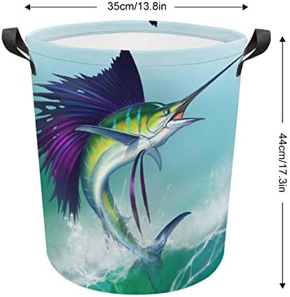 Sailfish peixe lavanderia cesto cesto saco de lavar bolsa de armazenamento dobrável alto com alças