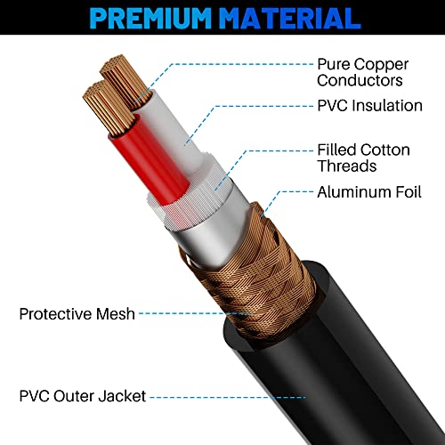 Cabo de microfone XLR 75 pés, cabo de remendo durável e flexível, cabo de microfone balanceado a fêmea de 3 pinos para amplificador, estúdio de gravação, misturador com 5 ligas- 75ft