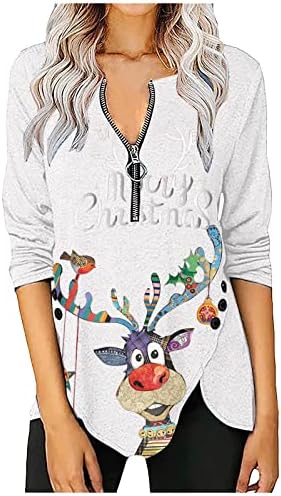 Jjhaevdy Women Christmas Quilted leve zíper de manga longa Tops