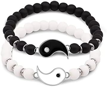 Pulseira Yifnny Yin Yang, 2 PCs correspondentes a Yin Yang Friend Casal Bracelet Ajuste Bordas de Pedra Natura