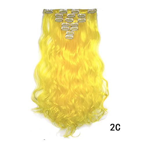 ILUU 20 7pcs de cabeça cheia cor amarela ondulada ondulada clipes longos e curiosos em extensões de cabelo sintético #2c amarelo 16 clipes de cabelo de 100g de grossa