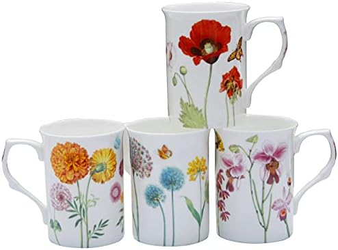 Grace Teaware Bone China Coffee Canecas de chá de 9 onças, conjunto variado de 4