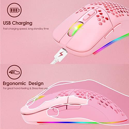 WSKlinft Computer Mouse Resposta rápida Silent 2.4g 6 Botões Mouse de jogos compatível com Bluetooth para Office Pink