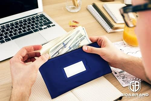 Bolsa de depósito bancário em dinheiro com zíper | 11x6 polegadas | Azul marinho | Bolsa de carteira de moeda de dinheiro em couro durável para homens e mulheres com janela de identificação emoldurada e cartão em branco | por Gidabrand